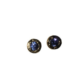 VTG Butler Blue Rhinestone Stud Earrings Gold Tone Costume 10mm